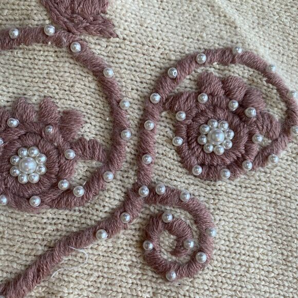 Andrea Gayle Embroidery Silk Pullover Sweater S Angora Lambwool Blush Cream VTG - Picture 3 of 7